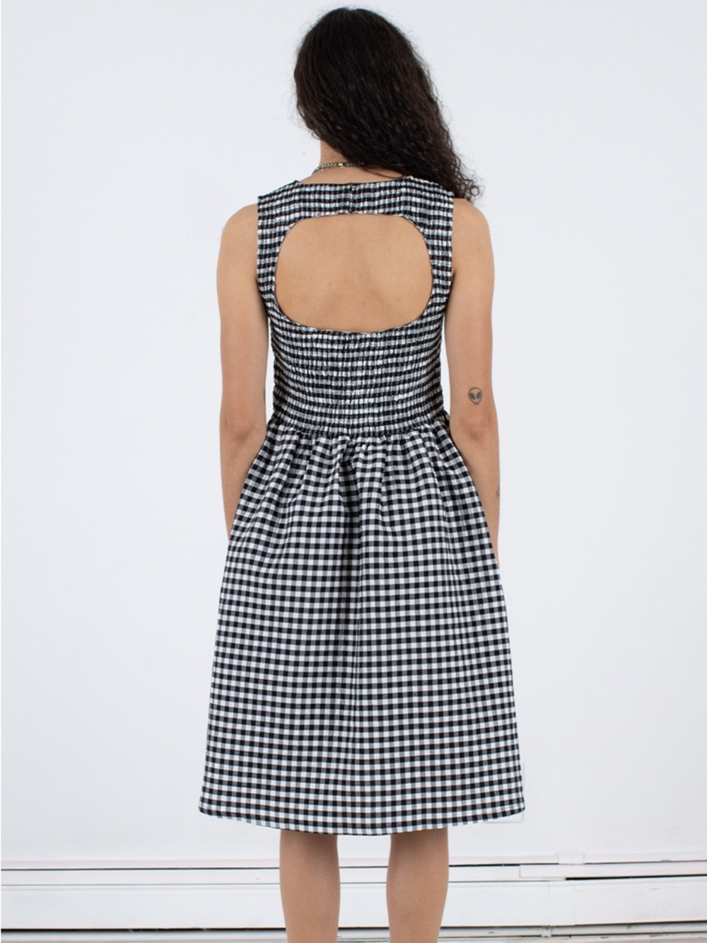 Black and White Gingham Sleeveless Women’s Dress - Picture 6 of 12